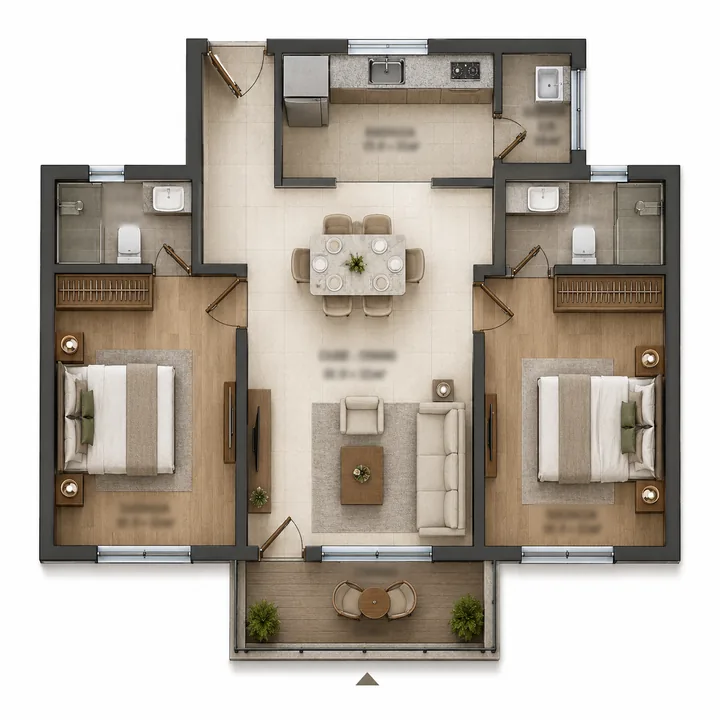Mahindra Navrat Sadahalli 2 BHK floor plan layout - indicative, 1,100-1,300 sq ft Mahindra Navrat Sadahalli 2 BHK floor plan layout - indicative, 1,100-1,300 sq ft